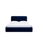 blue upholstered bed