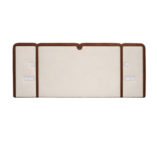 large cream headboard with brown border, shown with divan base