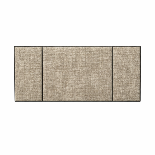 green and cream upholstered headboard with wooden frame