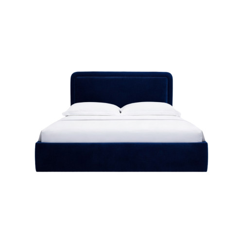 blue upholstered bed