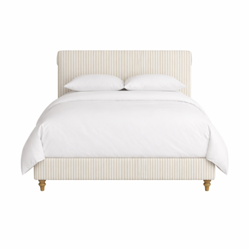 Percy Bed navy blue, wooden feet